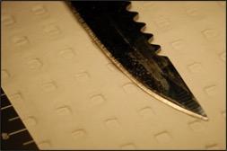 Bloodstain on Knife Two — wiped blood and apparent fat staining