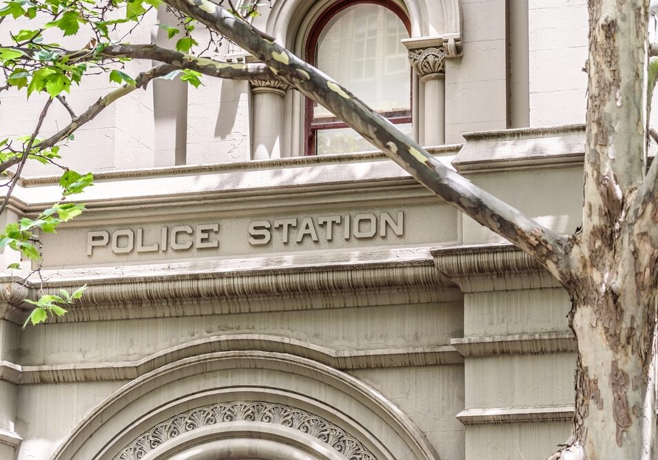 The,Front,Entrance,To,An,Old,Disused,Police,Station,In