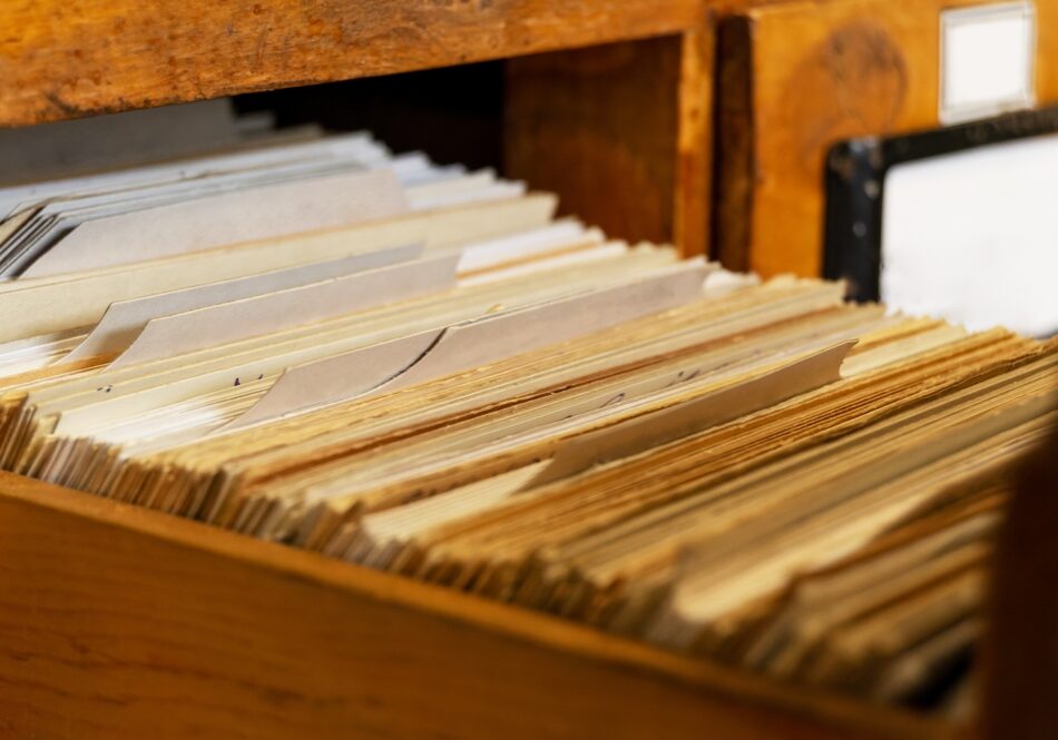 An,Old,Pull-out,File,Cabinet,With,Cards.,Library,,Retro,,Shuffleboard